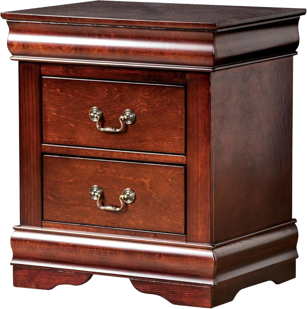 Benjara POY Three PC Full Size Bedroom Set-Metal Hanging Pulls-Cherry Brown Wood