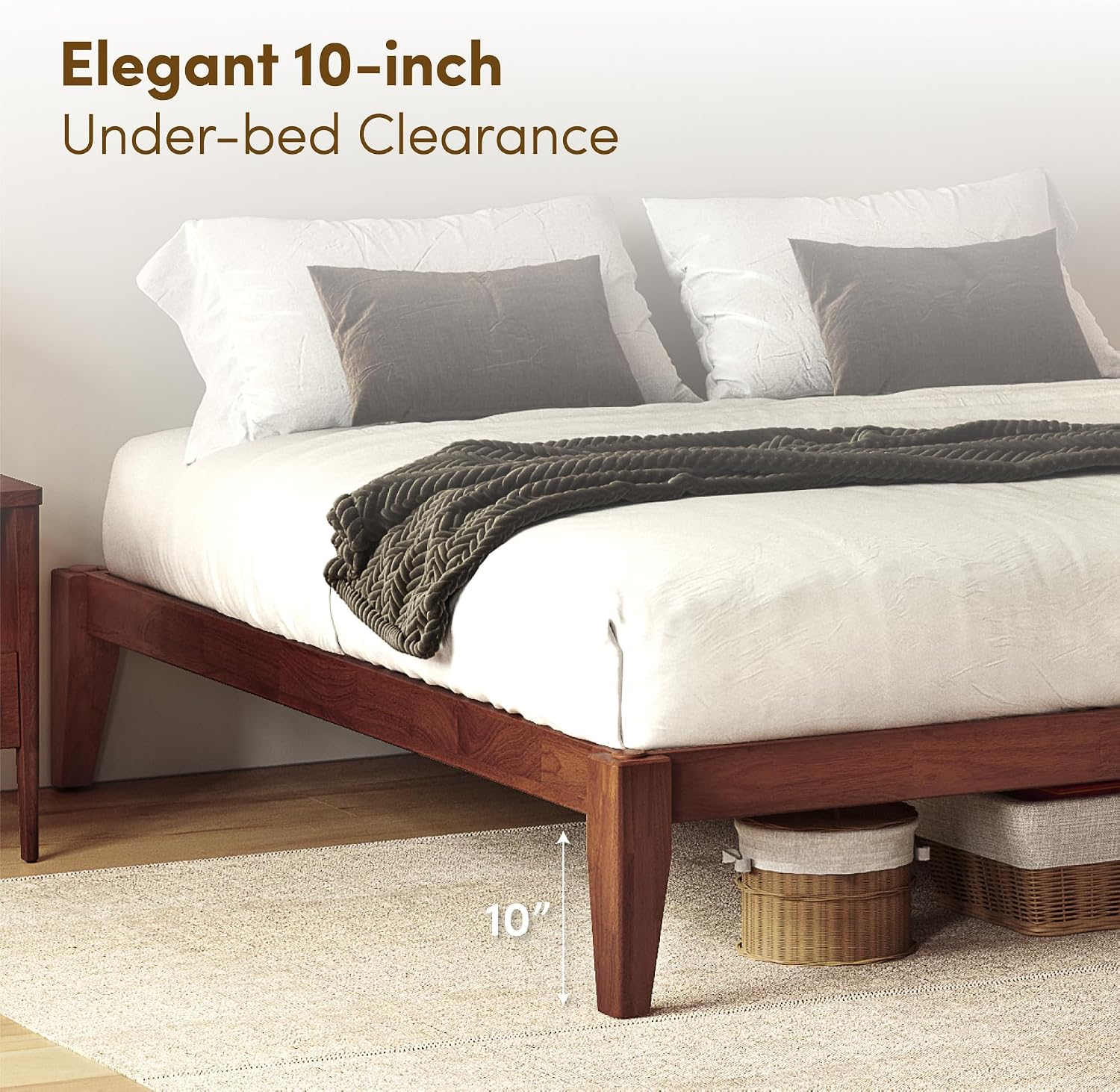 Thor Premium Solid Wood Bed Frame King, Japanese Joinery Bed Frame with Wood Slat Support, Platform Bed, No Box Spring Needed, Easy Assembly, Minimalist & Modern Style (Mahogany)