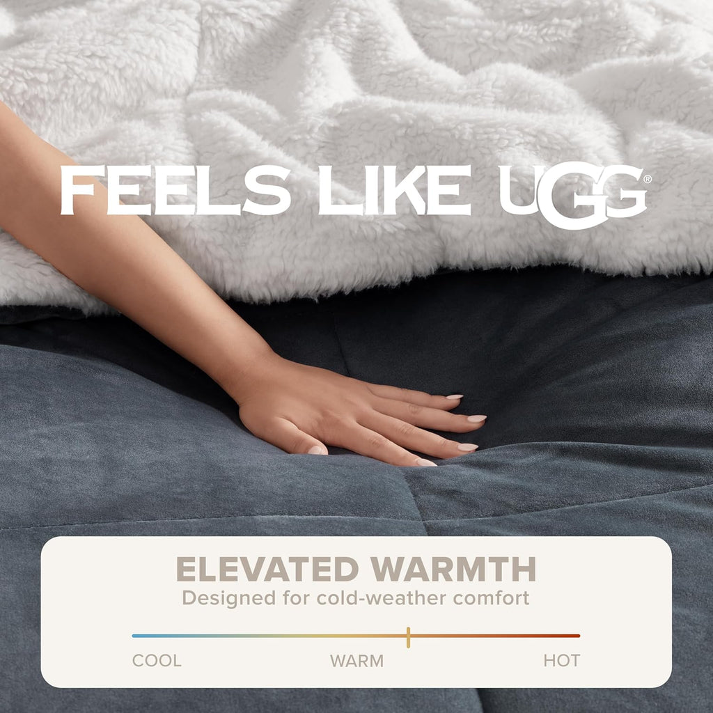 UGG Blissful Comforter Set with 2 Pillow Shams, Warm Winter Bedding, Fluffy Reversible Down Alternative Bedding, King/California King Size Comforter Set, Imperial Blue