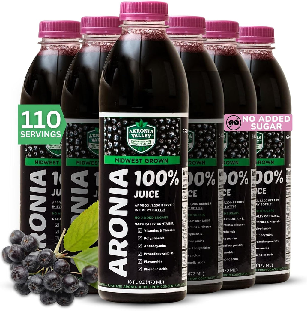 100% Aronia Berry Juice - Highest Antioxidant Superfood | 16 Fl Oz (Pack of 12) 110 Servings | Gluten-Free, No Sugar, Non-GMO Chokeberry Juice