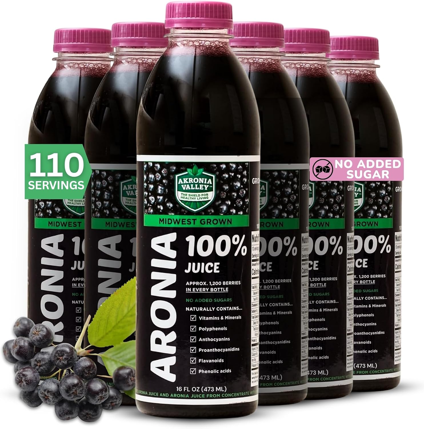 100% Aronia Berry Juice - Highest Antioxidant Superfood | 16 Fl Oz (Pack of 12) 110 Servings | Gluten-Free, No Sugar, Non-GMO Chokeberry Juice