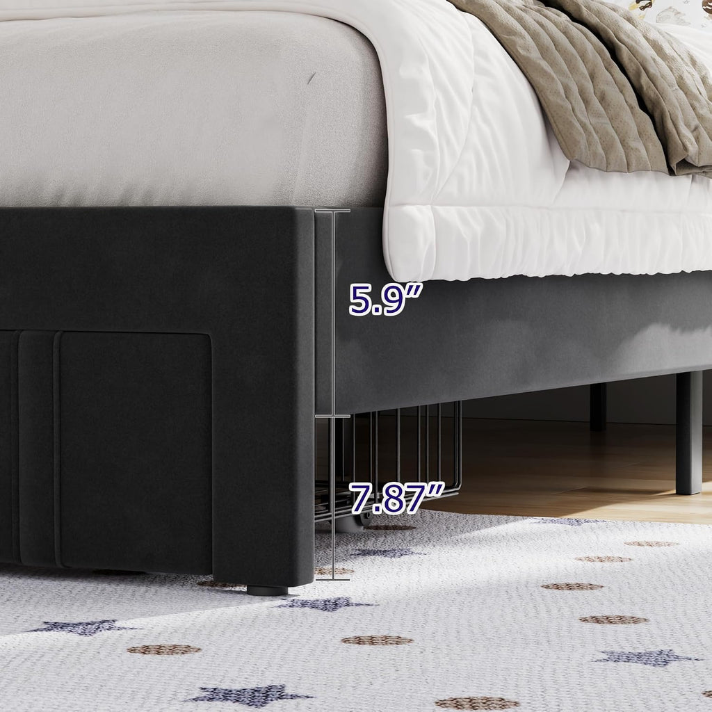 VECELO Twin Size Bed Frame with Storage Drawer, Heavy-Duty Platform Bedframe with Headboard & Strong Wooden Slats Support, No Box Spring Needed, Black