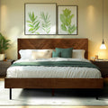 Acacia Alander Bed Frame with Headboard Bed Frame Queen Size Solid Wood Platform Bed, Scandinavian Signature High Headboard Wood Bed Compatible with All Mattress Types, 30 Mins Assembly, Walnut
