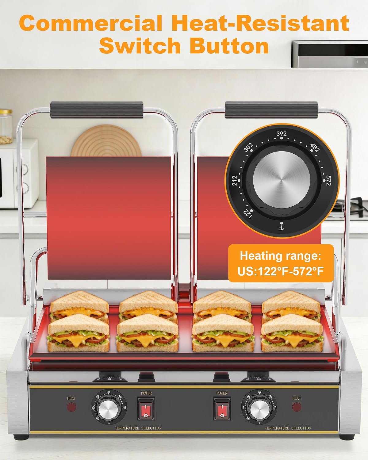 Commercial Panini Press - 3600W Double Sandwich Press, Stainless Steel Electric Panini Grill w/Dual Independent Temp Controls, 19'x9' Full Flat Smooth Cooking Pan for Hamburger Steak Bacon