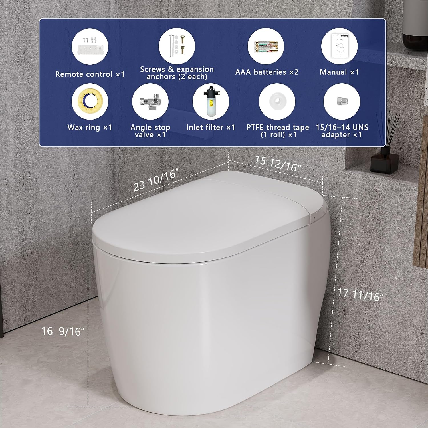 DeerValley Compact Smart Toilet with Bidet Built In for Small Bathroom, Microbubble Wash Auto Flush Water Filter, Instant Heated Seat Dryer Deodorizer Modern Japanese One-Piece Toilet with Night Light