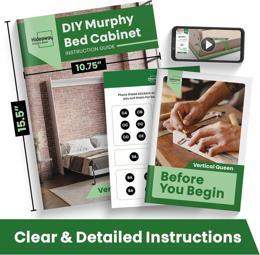 DIY Murphy Bed Kit Queen Vertical | Murphy Bed Hardware for Wall Cabinet, Vertical Queen Frame, Deluxe Mechanism Kit with Bonus Tools