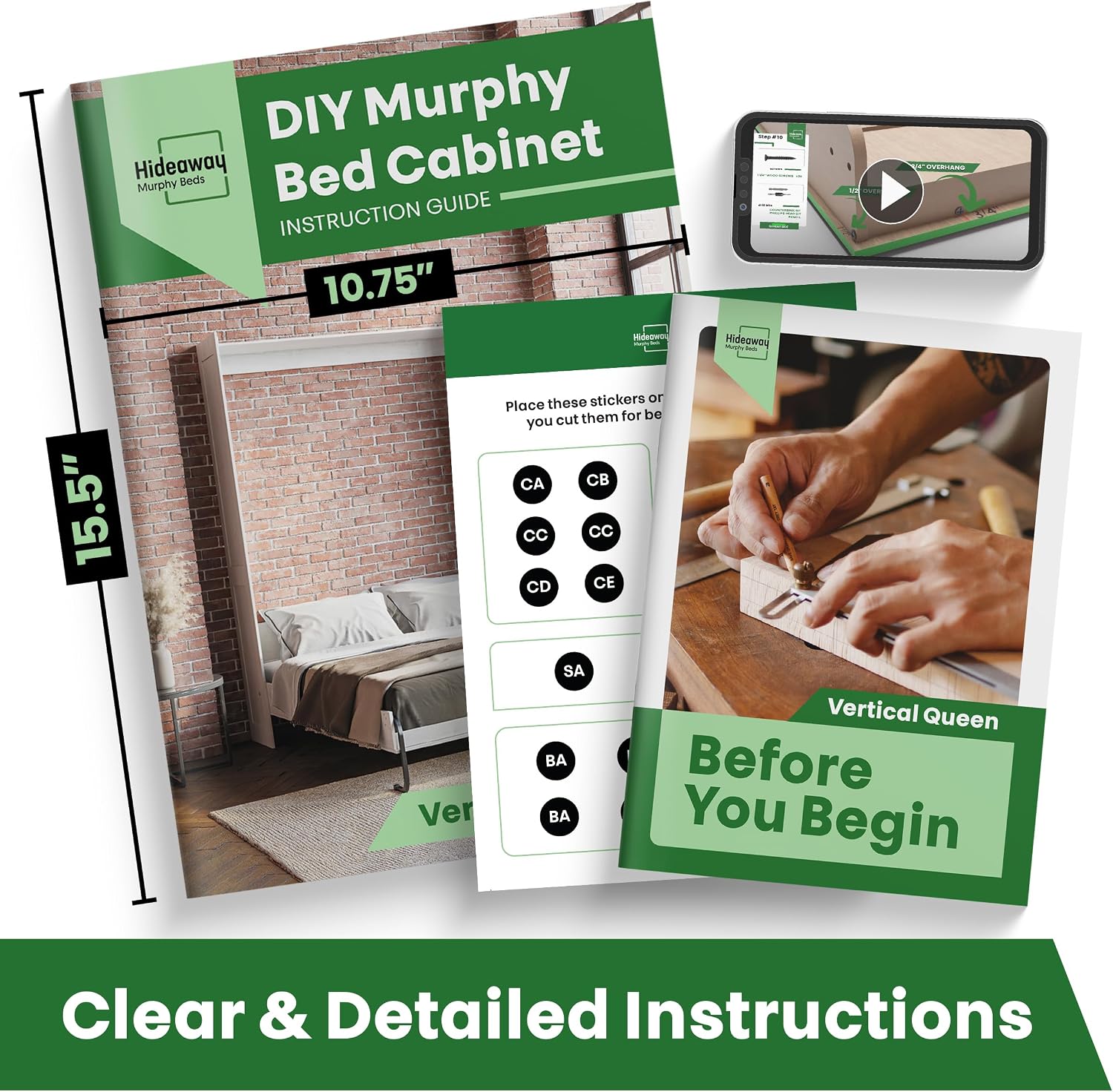 DIY Murphy Bed Kit Queen Vertical | Murphy Bed Hardware for Wall Cabinet, Vertical Queen Frame, Deluxe Mechanism Kit with Bonus Tools
