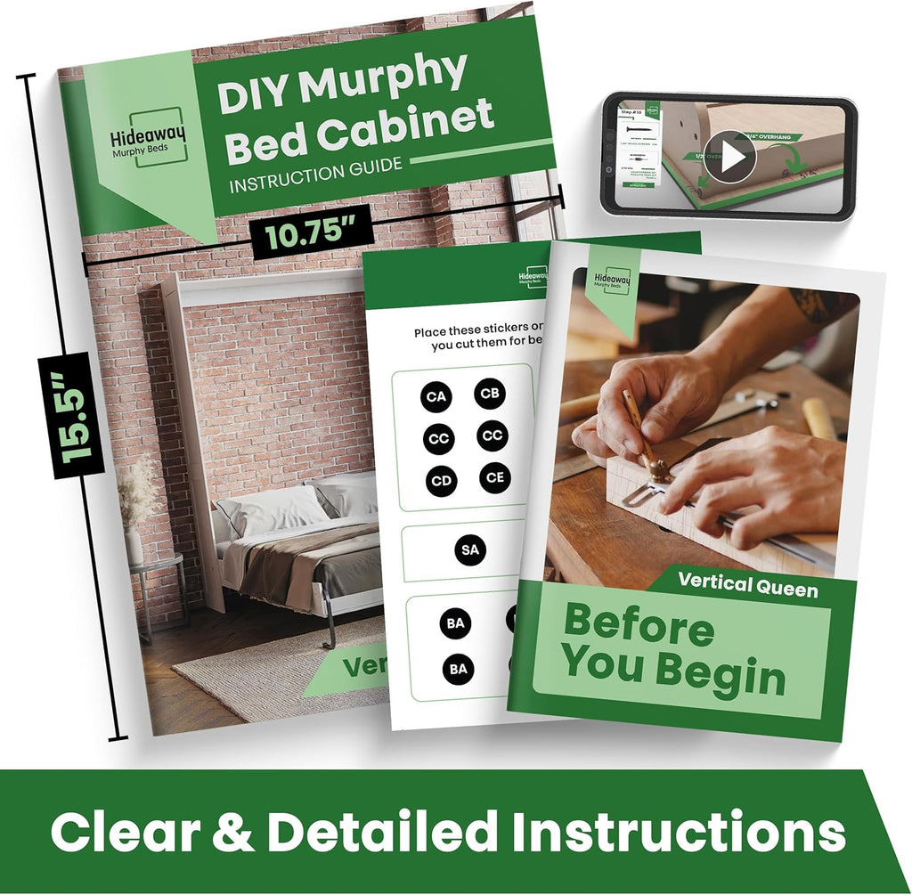 DIY Murphy Bed Kit Queen Horizontal | Murphy Bed Hardware for Wall Cabinet, Horizontal Queen Frame, Deluxe Mechanism Kit with Bonus Tools