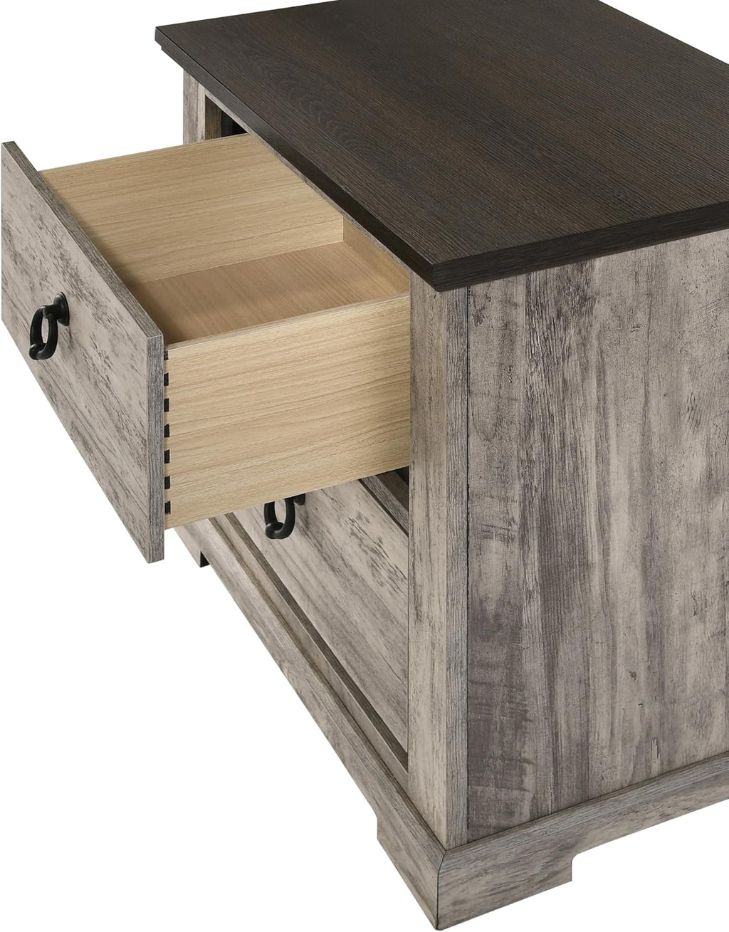 Rustic Gray Poster King Size 5pc Panel Bed Set Storage Wooden Solid Wood Bedroom Furniture
