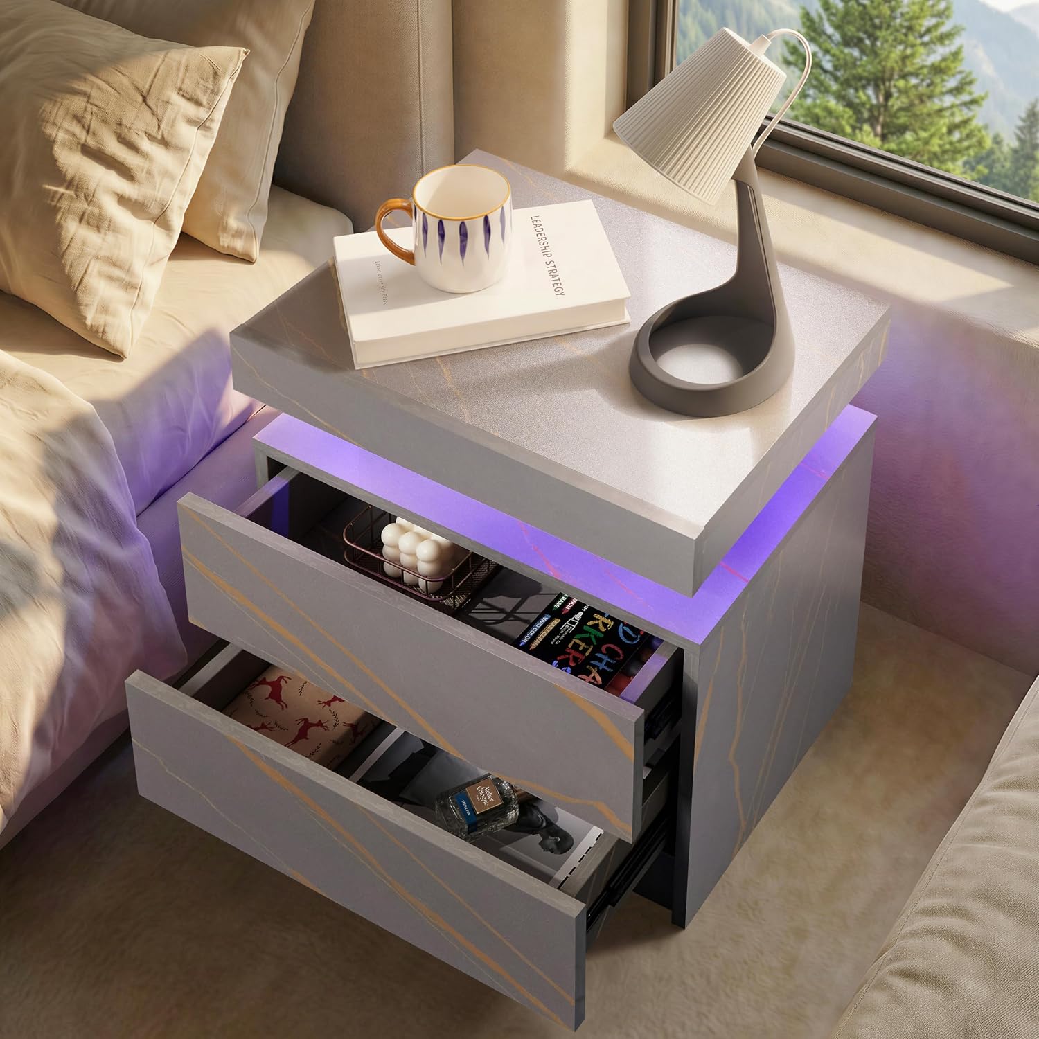 i-aplus Nightstand Set of 2 Modern Night Stands Set of 2 Bed Side Table with 2 Drawers End Tables for Bedroom, Living Room
