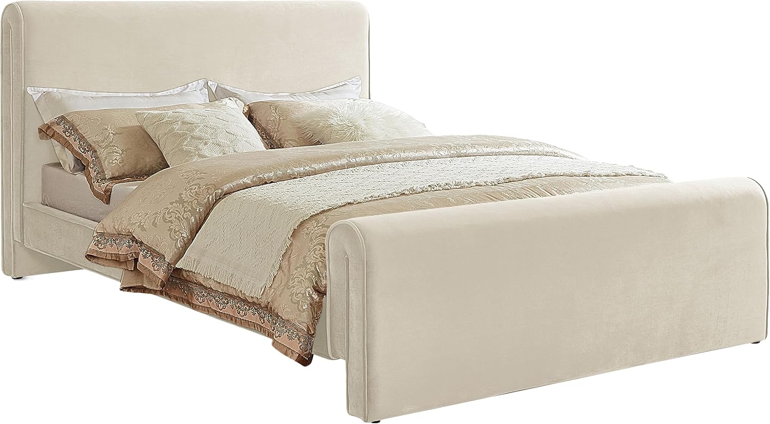 Meridian Furniture SloanCream-K Sloan Collection Modern | Contemporary Velvet Upholstered King Bed with Rich Soft Cream Velvet, Curved Headboard and Footboard, 82' W x 96' D x 45' H, Cream, King