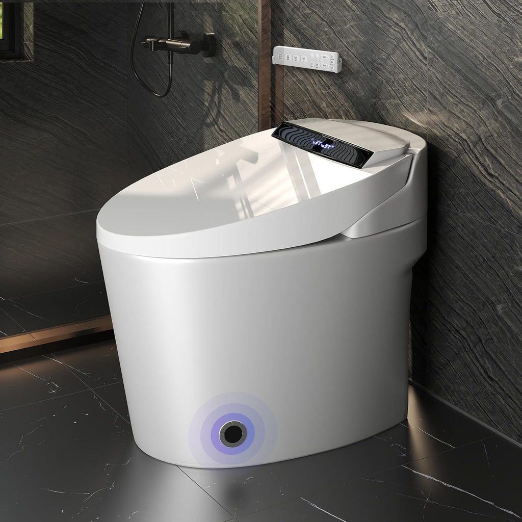 Smart Toilet with Built-in Heated Seat, One-Piece Bidet Toilet, Tankless Toilet with Foot Sensor Flushing and LED Display