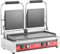 EGGKITPO Commercial Dual Panini Press with 2 Flat Plates Electric Panini Grill with Temperature Control and Handle 19.5' ×9.4' Large Cast Iron Sandwich Maker for Kitchen Business 110V 3400W