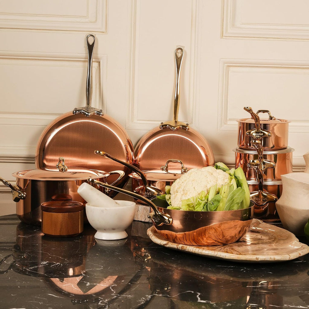 Mauviel M'Heritage 150 B 1.5mm Polished Copper & Stainless Steel 2-Piece Oval Pan Set With Brass Handles, Made in France