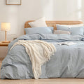 BESTOUCH Duvet Cover Set 100% Washed Cotton Linen Feel Super Soft Comfortable Chic Lightweight 3 PCs Home Bedding Set Solid Cornflower Blue Super King Plus