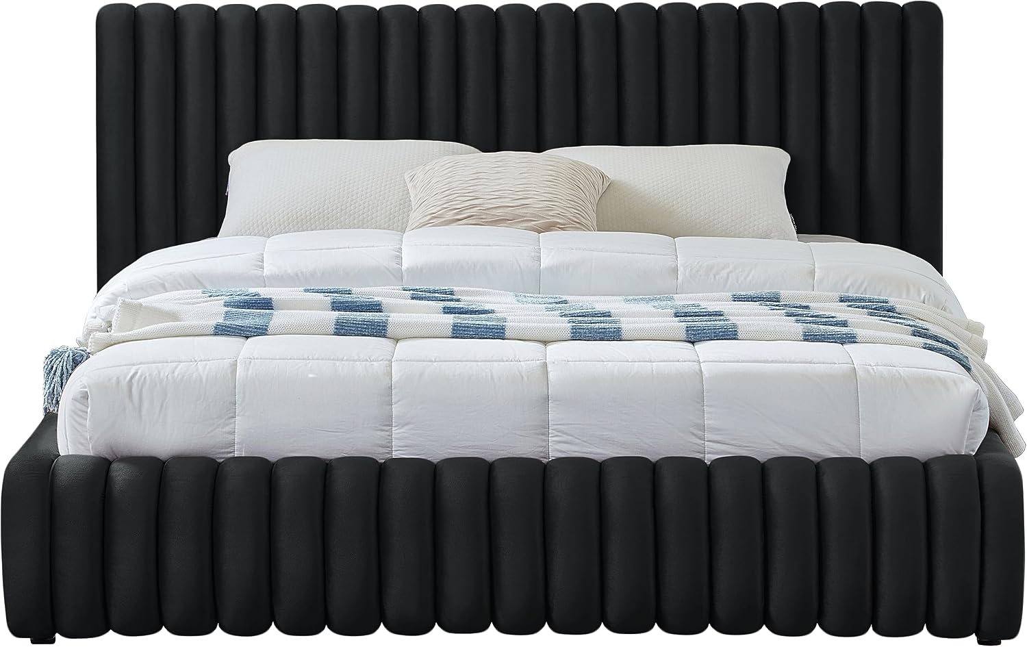 Meridian Furniture NicoBlack-F Nico Collection Modern | Contemporary Velvet Upholstered Full Bed with Rich Black Velvet and Deep Channel Tufting, 68' W x 86' D x 38' H, Black, Full