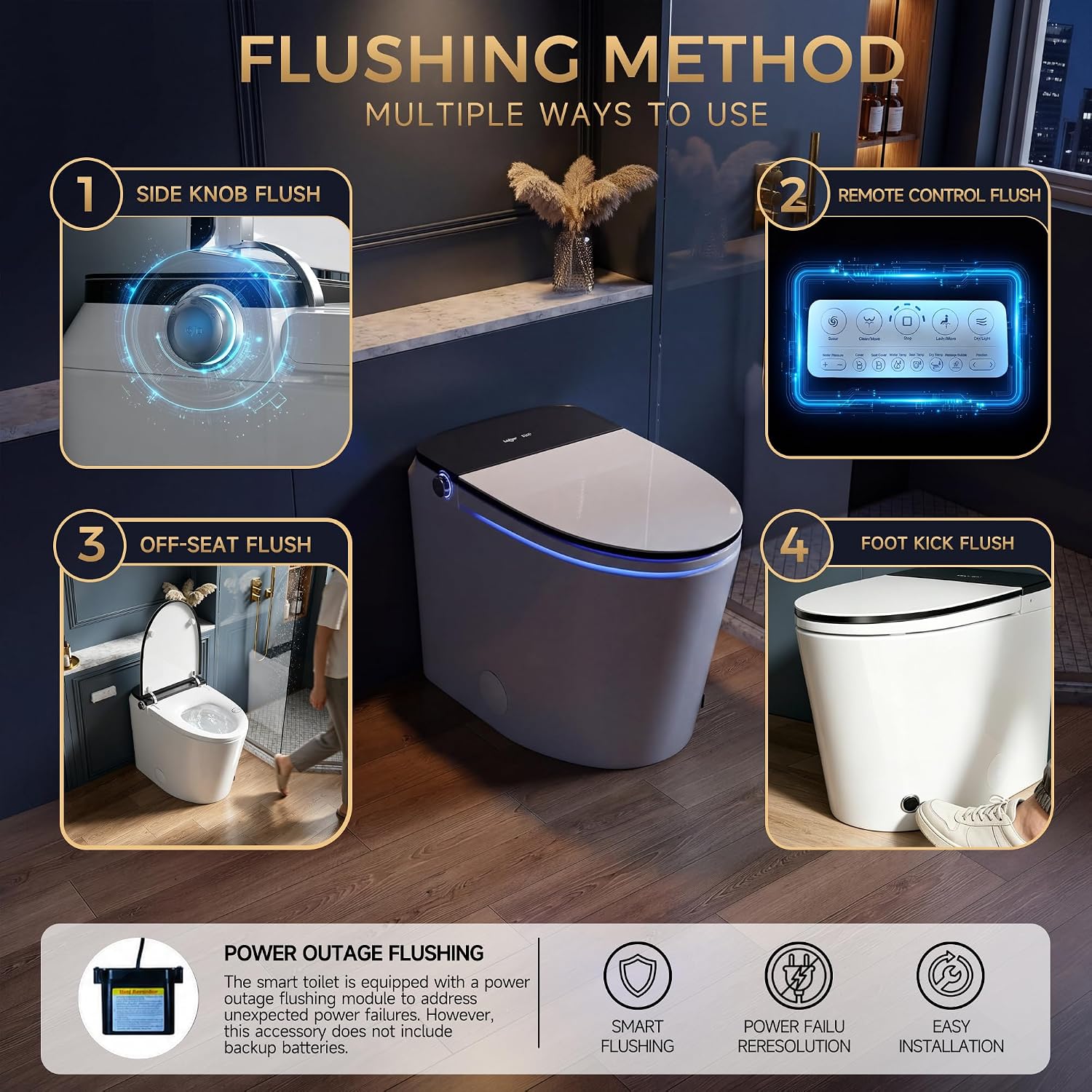 18' Tall Smart Toilet with Bidet Built in,Elongated,Tank Built in,LED Display,Auto Open Close,1000g MaP Flush,Warm Water Sprayer,Dryer,Foot Sensor,Heated Seat & Foam Dispenser