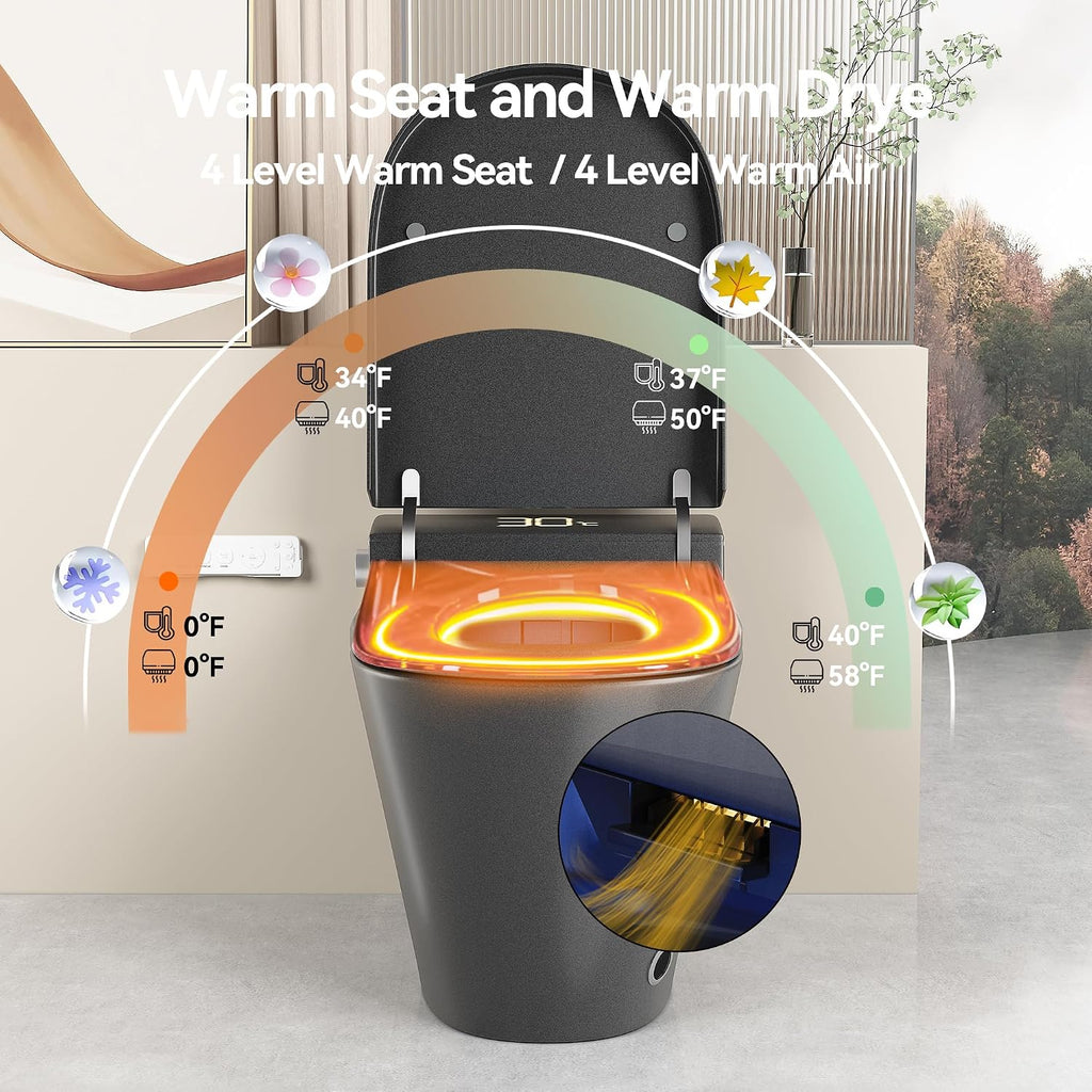 KEIKI Smart Ceramic Toilet with Warm Water Sprayer and Dryer, One Piece Bidet Toilet with Auto Dual Flush Foot Sensor Operation, Heated Seat, Auto Open/Close Seat, for Bathroom, Grey