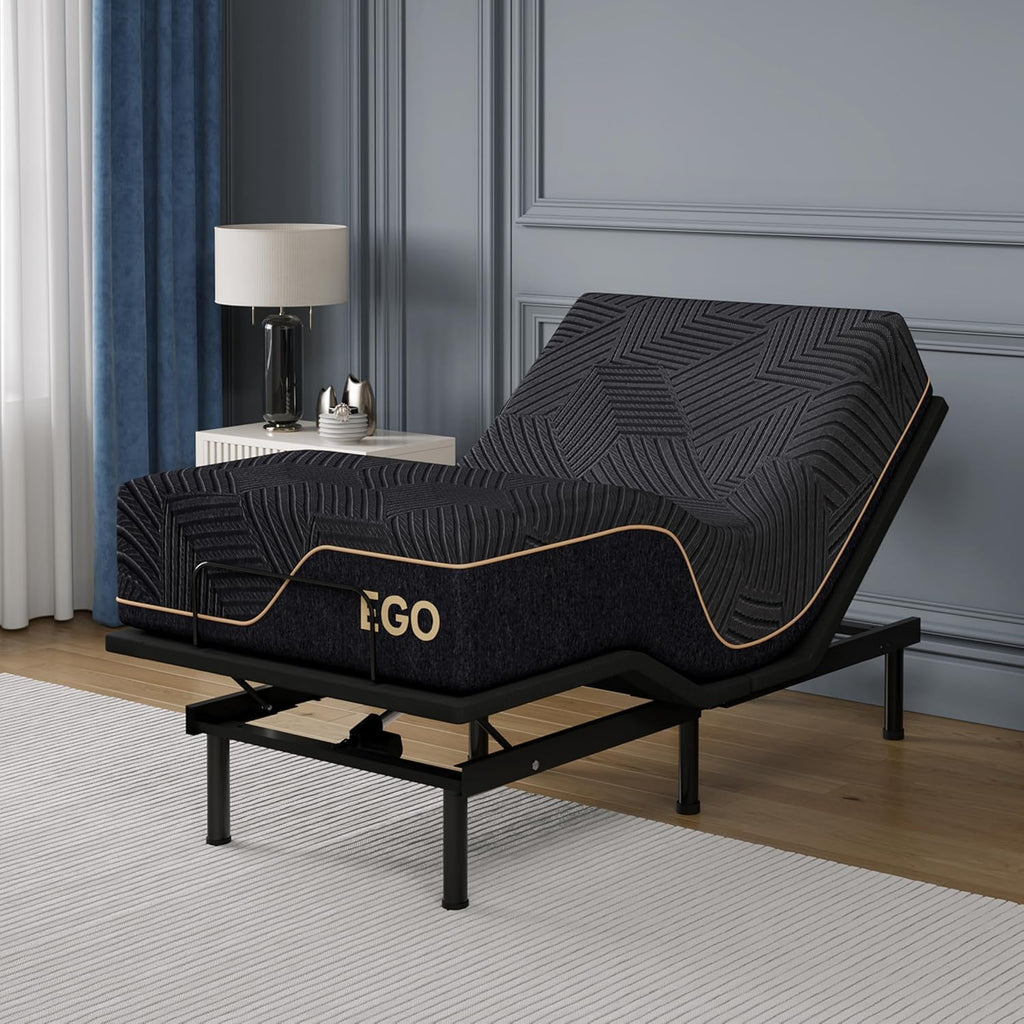 EGOHOME Twin XL Adjustable Bed Frame and 14 Inch Cooling Memory Foam Mattress, Wireless Remote Head and Foot Incline,12 inch Legs, Zero Gravity 38' x 80'