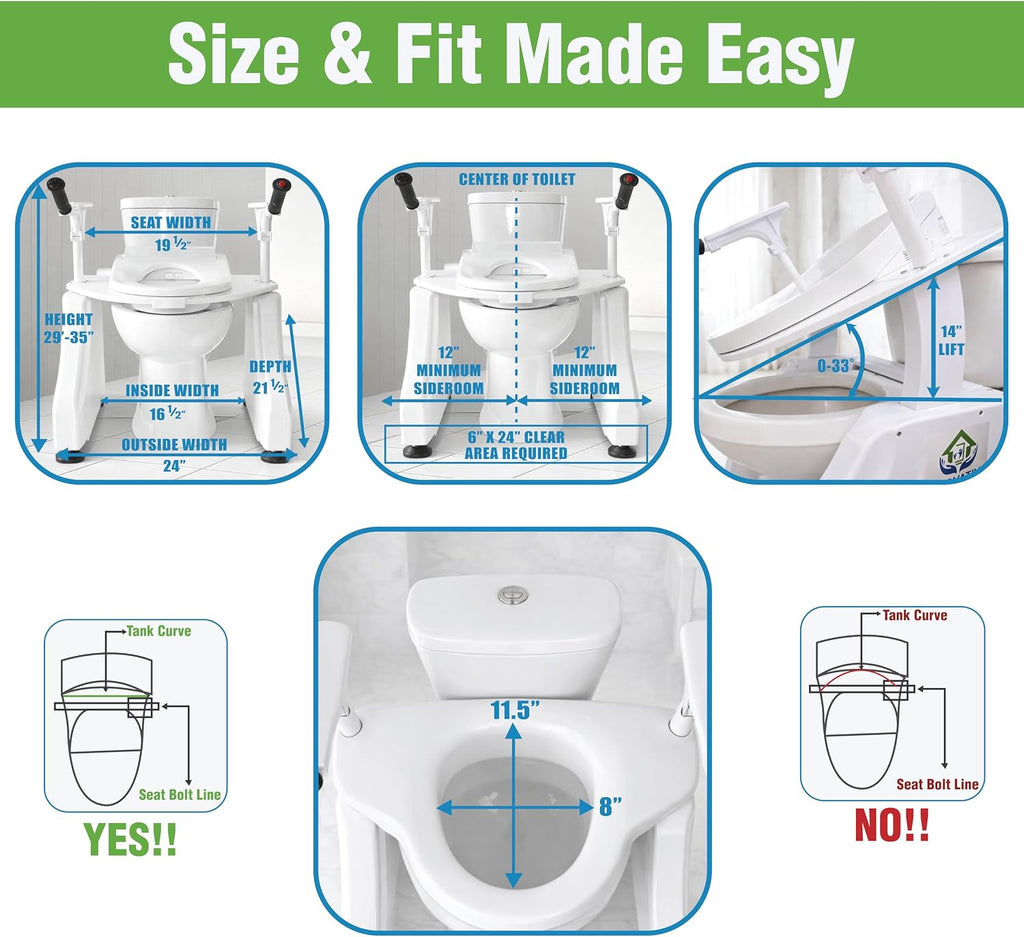 LuxeLift Bidet Powered Toilet Assist Lift Electric Height Adjustable Elevated Seat Riser Built-in Bidet & Dryer Safe Certified Easy Assembly 350 LBS Capacity