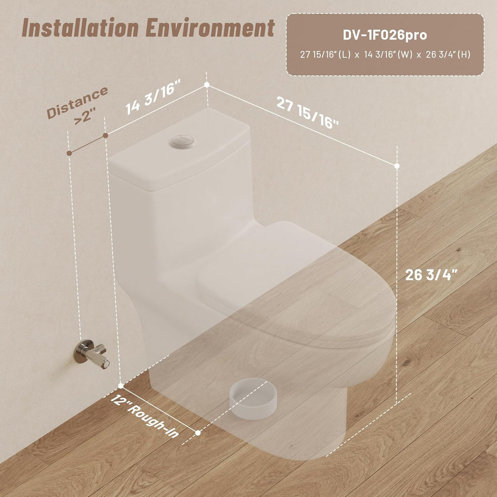 DeerValley Elongated Toilet with Comfort ADA Seat Height Modern 12' Rough-In One Piece Toilet for Bathroom Dual Powerful Flush DV-1F026Pro