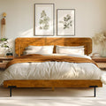 Acacia Frida Queen Bed Frame with Headboard Solid Wood Platform Bed, Tall Headboard Natural Wood Bed Compatible with All Mattress Types, No Box Spring Needed Quick & Easy Assembly, Caramel