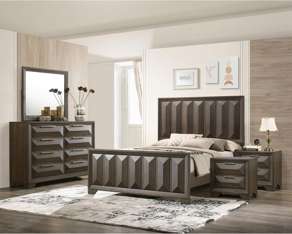 Furniture of America Wanden Solid Wood 5-Piece Bedroom Set, Queen-Size Bed with Vertical Faceted Headboard and Footboard, Beveled Bracketed Feet, Box Spring Needed, Espresso