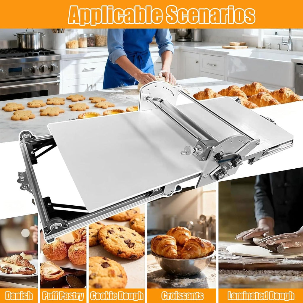 17.7' Folding Dough Sheeter, Dough Rolling Machine, Electric Dough Sheeter Machine for Home, Stainless Steel Dough Machine with 0.08'-1.18' Adjustable Thicknesses