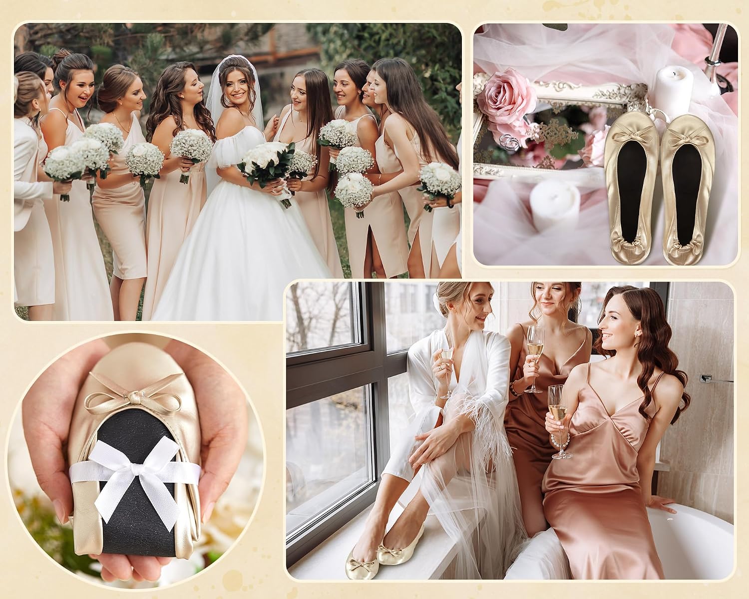 Jecery Foldable Ballet Flat for Wedding Guests Bulk Women Ballerina Dancing Slippers Party Sign Portable Travel Purse Shoes for Bridesmaid Flats Women Wedding Slippers Gift