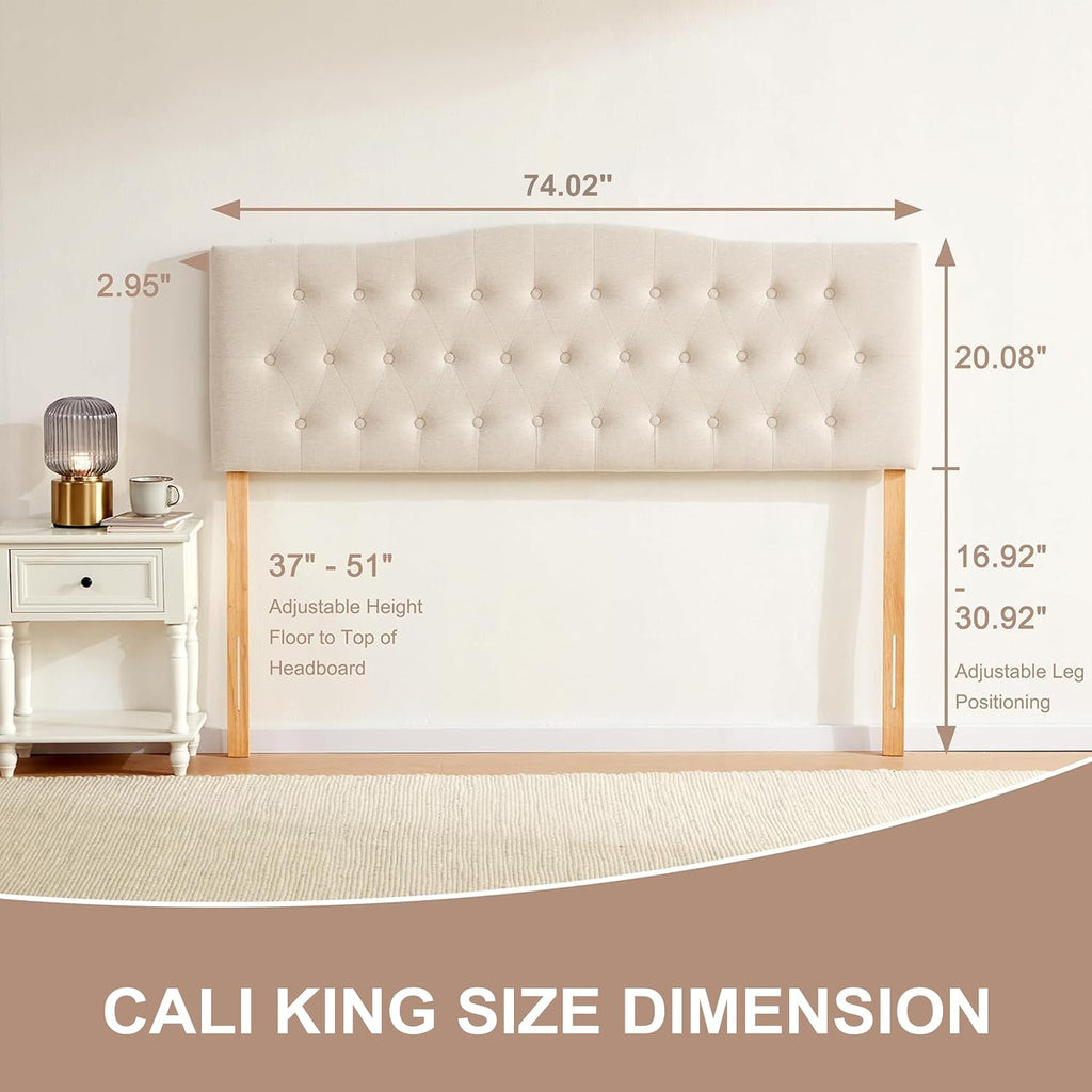 Huatean Home Tufted Upholstered Headboard California King, Sturdy and Durable Solid Wood Bed headboard, Fabric Headboard Adjustable Height from 37' to 51', Button Diamond Design Head Board, Beige