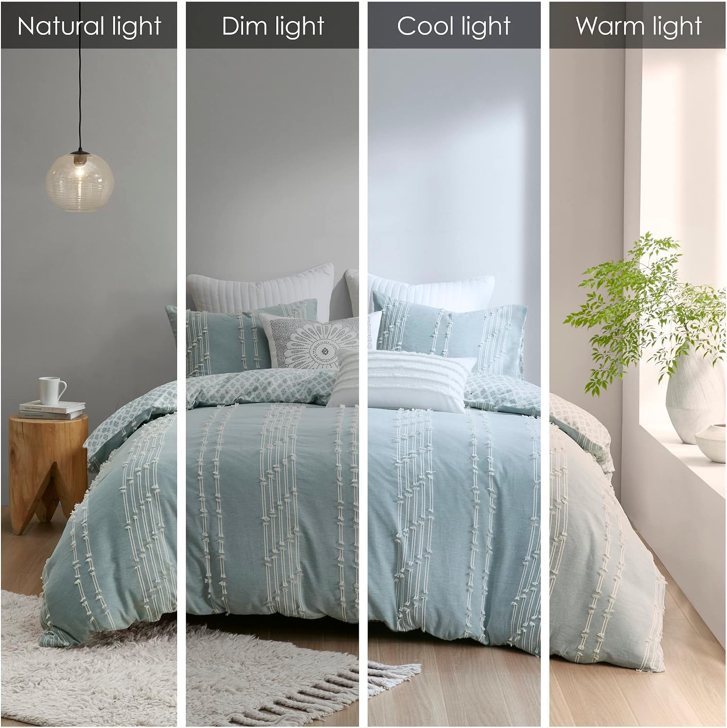 INK+IVY Cotton Duvet Cover Queen Size - 100% Cotton Duvet Cover Set, Boho Bedding Set for All Seasons Farmhouse Bedding Duvet & Sets with 2 Pillowcase, Jacquard Stripes, Aqua 3 Piece Full/Queen