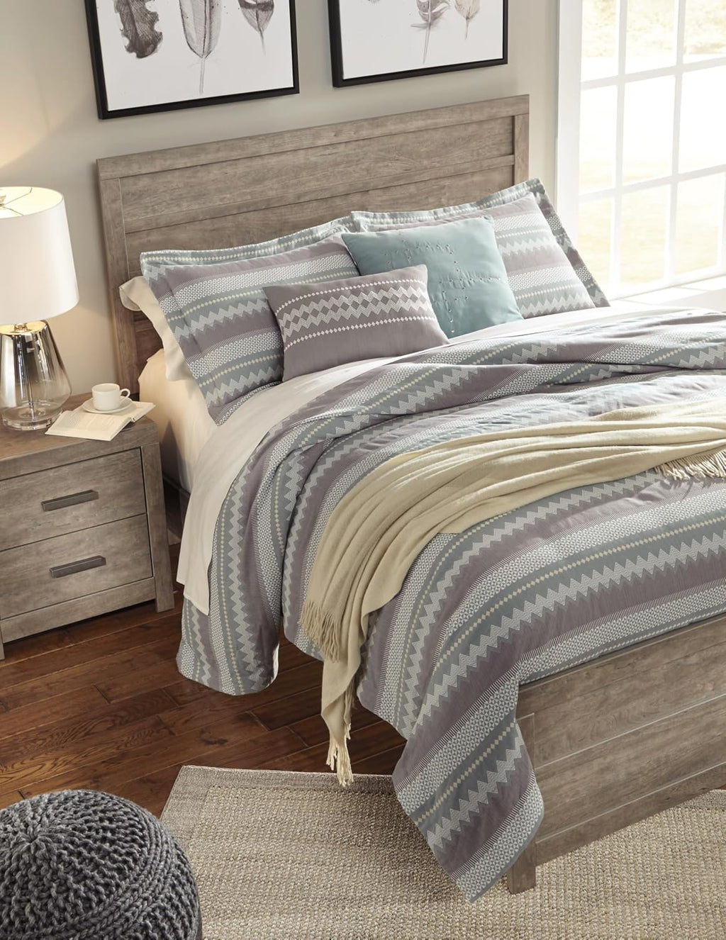 Signature Design by Ashley Culverbach Farmhouse Queen Panel Bed, Foundation or Box Spring Needed, Gray
