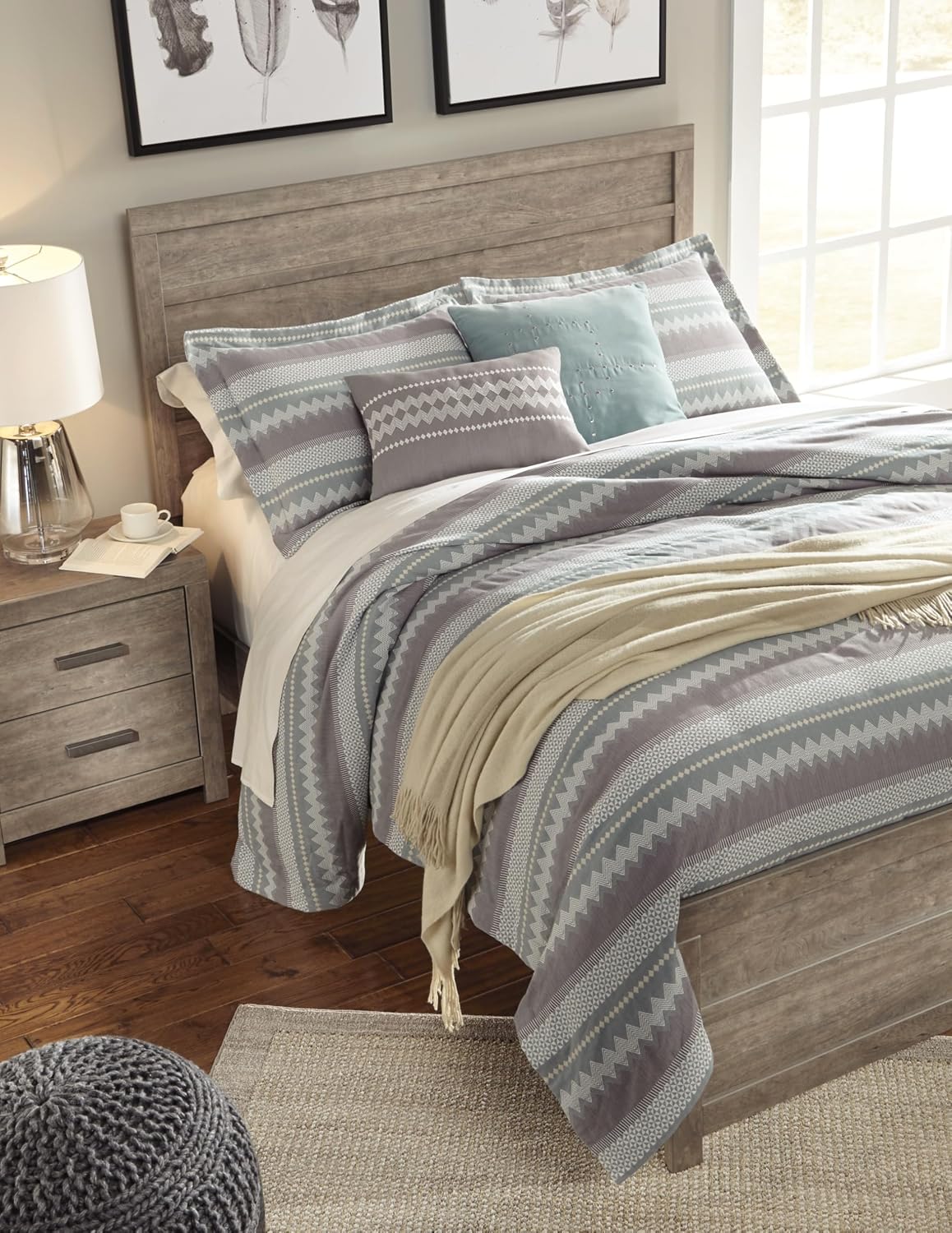 Signature Design by Ashley Culverbach Farmhouse Queen Panel Bed, Foundation or Box Spring Needed, Gray