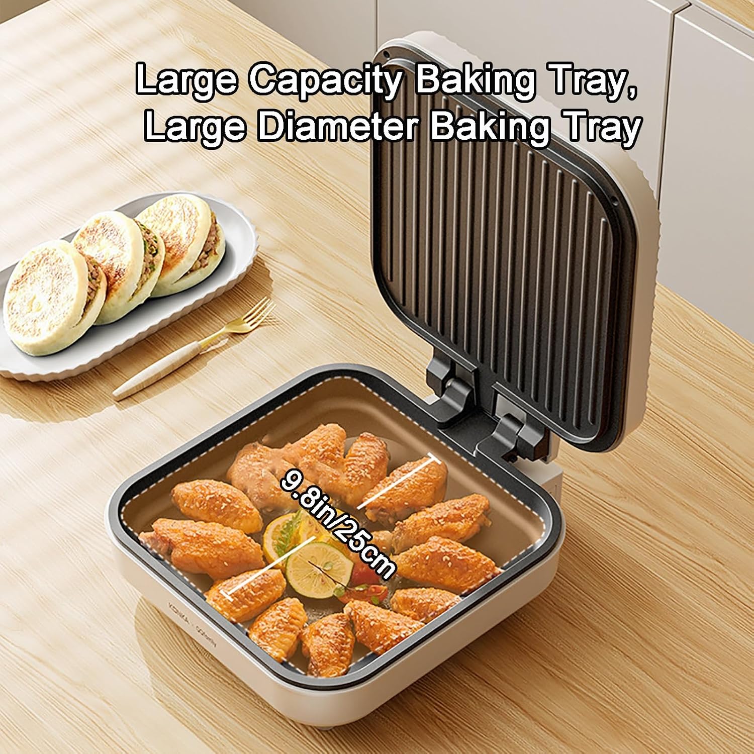 Double-Sided Electric Skillet with Lid, Household Multi-Electric Baking Pan, 180° Folding Electric Grill Pan, for BBQ, Fried Rice, Pizza