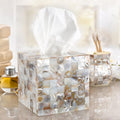 Milano 6 Piece Bathroom Accessory Set with Natural Mother of Pearl Shells - Includes: Bathroom Trash Can, Tissue Cover, Soap Dispenser, Toothbrush Holder, Tumbler and Soap Dish