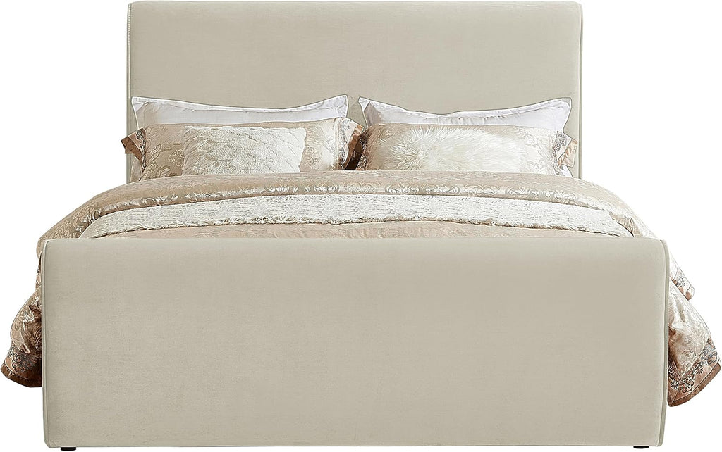 Meridian Furniture SloanCream-K Sloan Collection Modern | Contemporary Velvet Upholstered King Bed with Rich Soft Cream Velvet, Curved Headboard and Footboard, 82' W x 96' D x 45' H, Cream, King