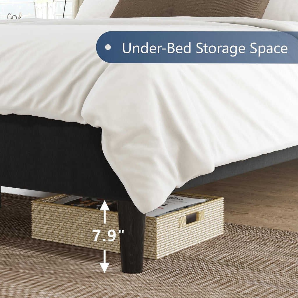 VanAcc Queen Size Bed Frame, Velvet Upholstered Platform Bed with Channel Tufted Headboard, Mattress Foundation with Wood Slats, No Box Spring Needed, Noise Free, Black
