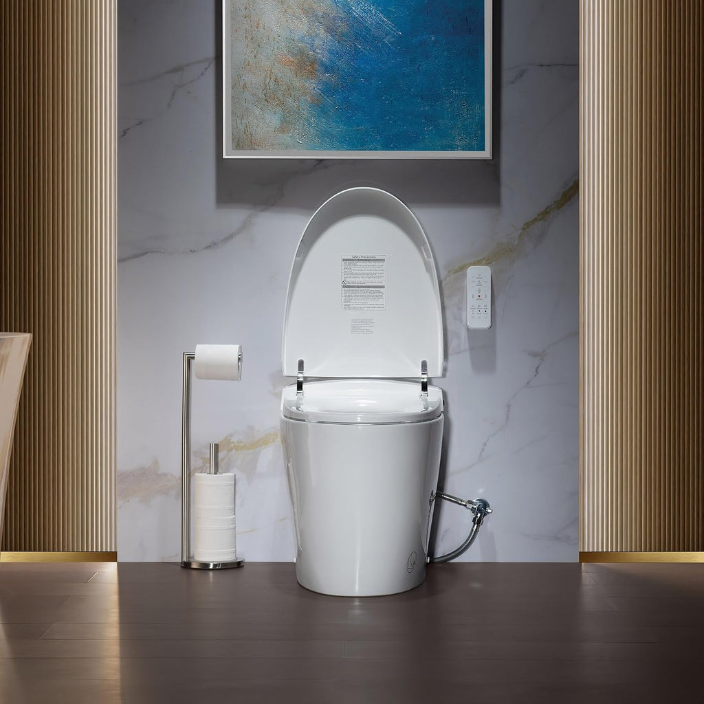 WOODBRIDGE Smart Toilet, Auto Open & Close, Auto Flush, Foot Sensor Operation, Heated Seat and Integrated Multi Function Remote Control in White