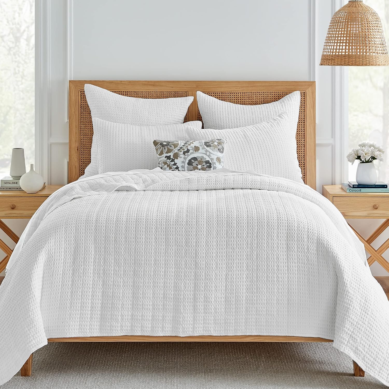 Levtex Home Mills Waffle King/Cal King Quilt Set (106x92in) with 2 Pillow Shams (36x20in) - Bright White - 100% Cotton King Size Quilt Bedding Set - Lightweight, Soft, Pre-Washed