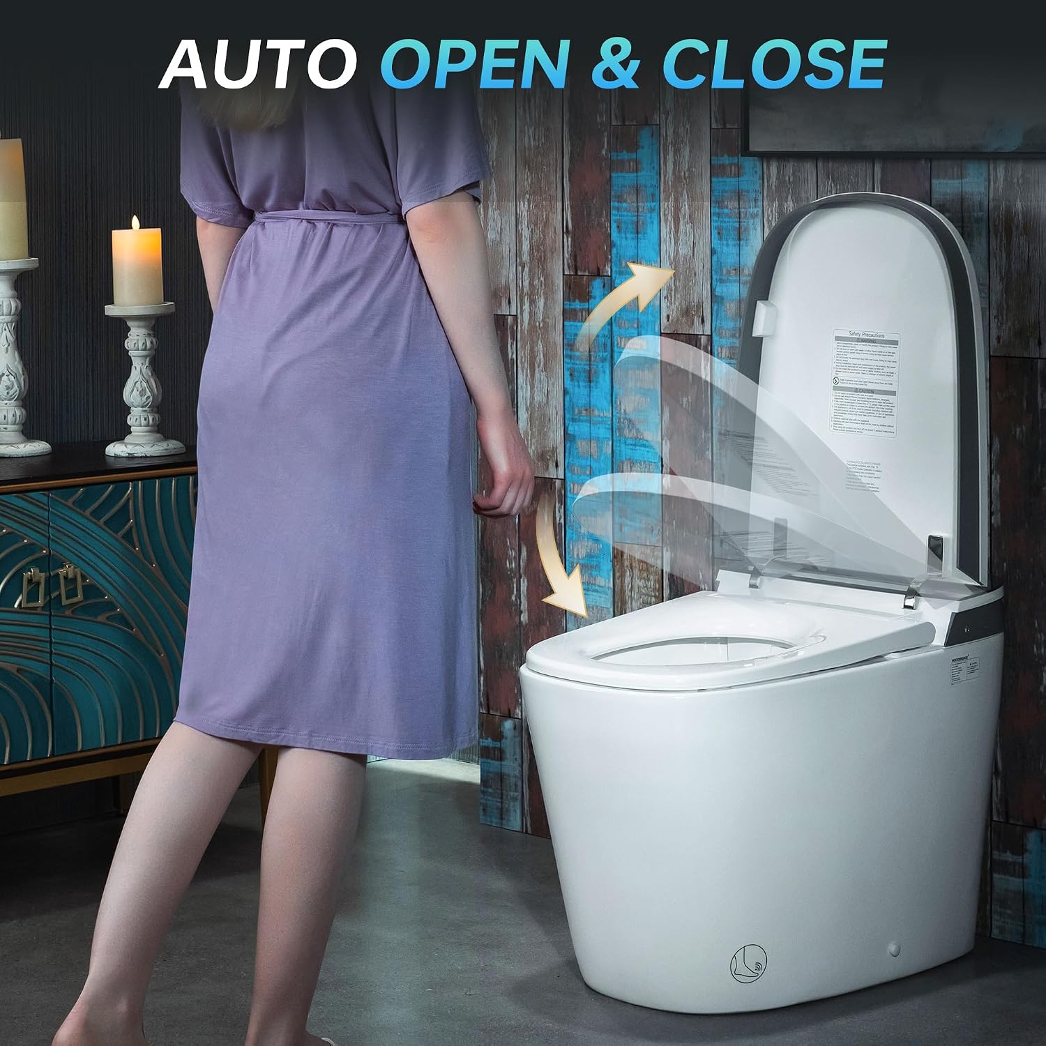 WOODBRIDGE Smart Toilet 1.28 GPF Dual Flush, Auto Open & Close, Auto Flush, Foot Sensor,1000 Gram MaP Flushing Score,Movement Drying,Heated Seat,ADA Chair Height and Cleaning Foam Dispenser