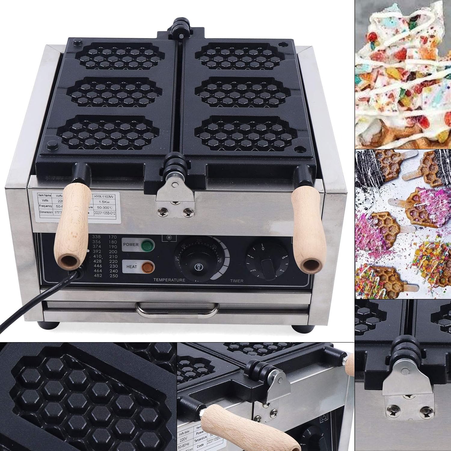 Waffle Making Machine, 110V 1500W Commercial Waffle Maker Electric Stainless Steel Rotatable Double-Head Heating Waffle Making for Tea Shops, Snack Bars, Dessert Shops (3 Grids 110V 1500W)