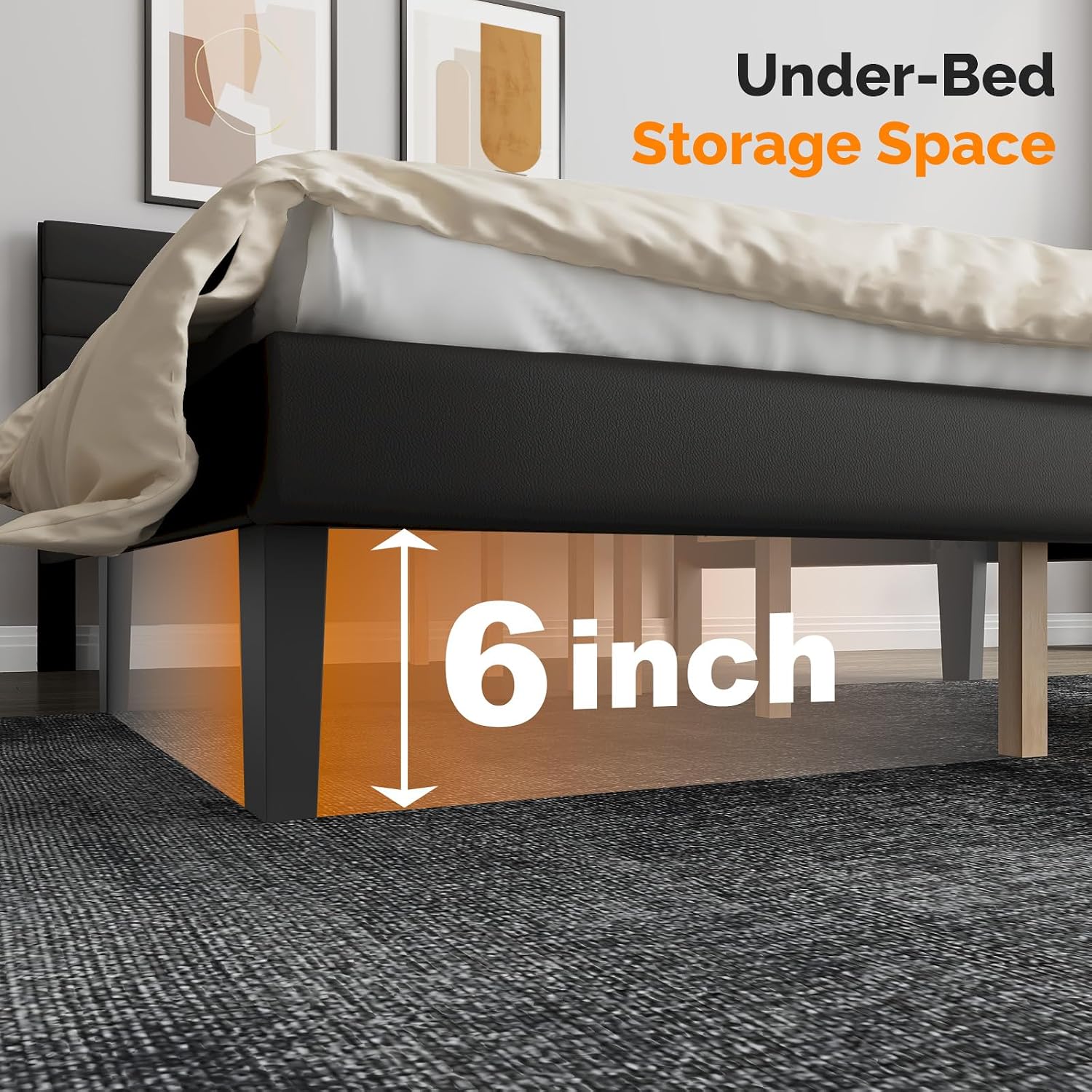 VINGLI Full Faux Leather Bed Frame, Upholstered Platform Bed with Adjustable Headboard, Wood Mattress Foundation with Heavy Duty Slats Support,Luxury Modern,No Box Spring Needed, Black