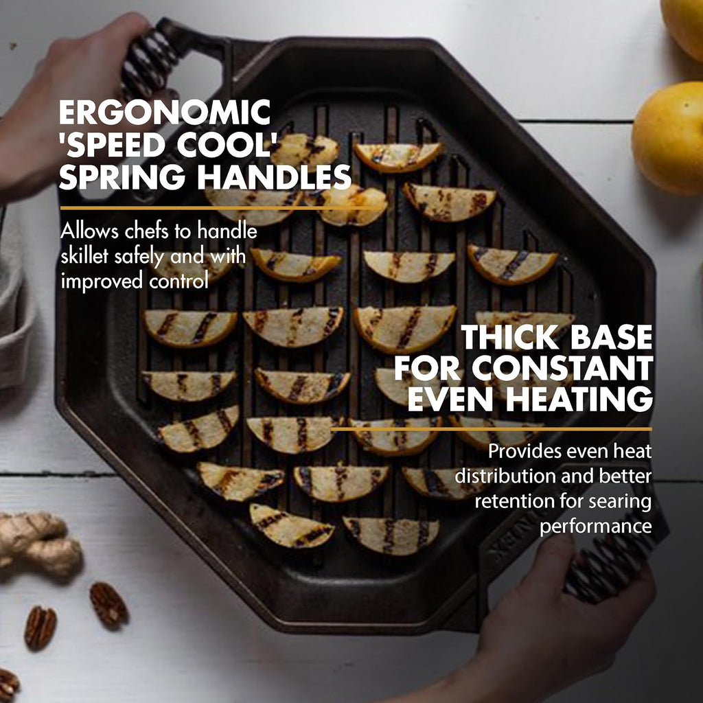 FINEX 12' Cast Iron Grill Pan, Modern Heirloom, Handcrafted in The USA, Pre-Seasoned with Organic Flaxseed Oil
