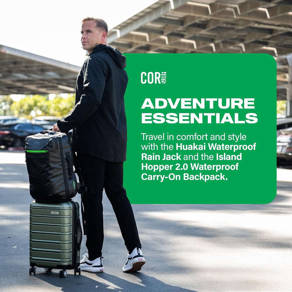 COR Surf Carry On Travel Backpack Bundle | Island Hopper Travel Backpack with Toiletry Bag and Compression Packing Cube Set