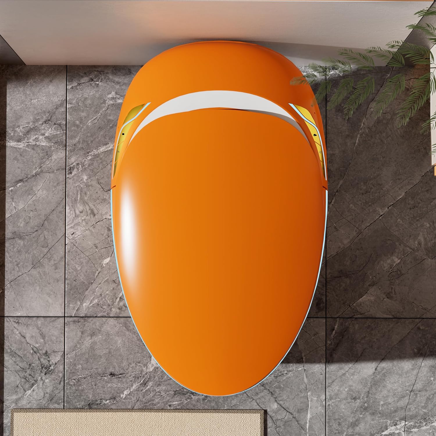 SouNor Smart Toilet with Bidet Built In, Heated Seat, Warm Water and Dry,Auto Flush, Auto Open & Close Lid, ADA Comfortable Height,Egg Design Orange