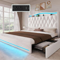 YITAHOME King Size Bed Frame with 4 Storage Drawers and RGB LED Lights, 57'' Tall Headboard Velvet Upholstered Bed with Charging Station, No Box Spring Needed, Easy Assembly, Noise-Free, Beige
