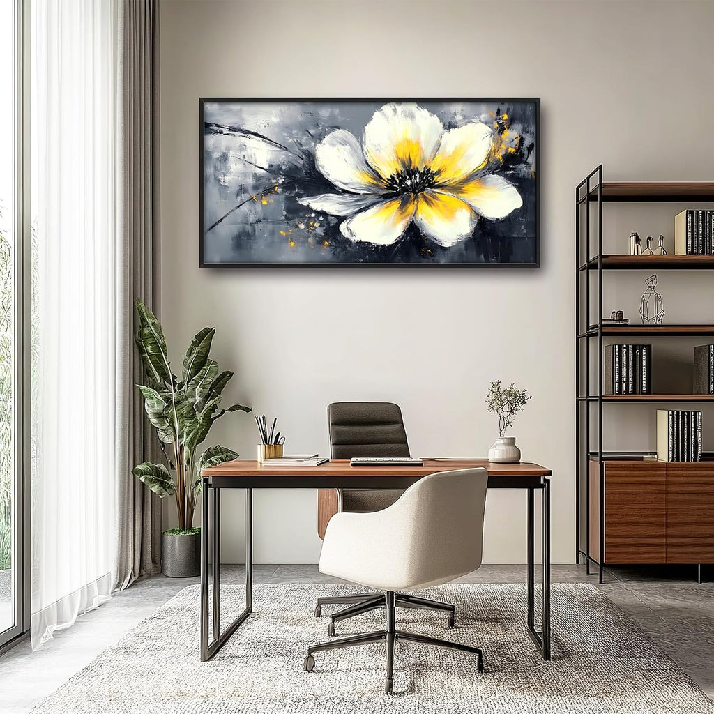 Abstract Flower Large Wall Art Framed Wall Decor for Living Room Black and White Floral Pictures Oversized Canvas Print Painting Modern Extra Large Artwork for Bedroom Office Home Decor 60'x30'