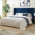 Allewie Full Size Velvet Platform Bed Frame with Vertical Tufted Wingback Headboard, Easy Assembly, Under Bed Storage, No Box Spring Required, Modern Style, Blue