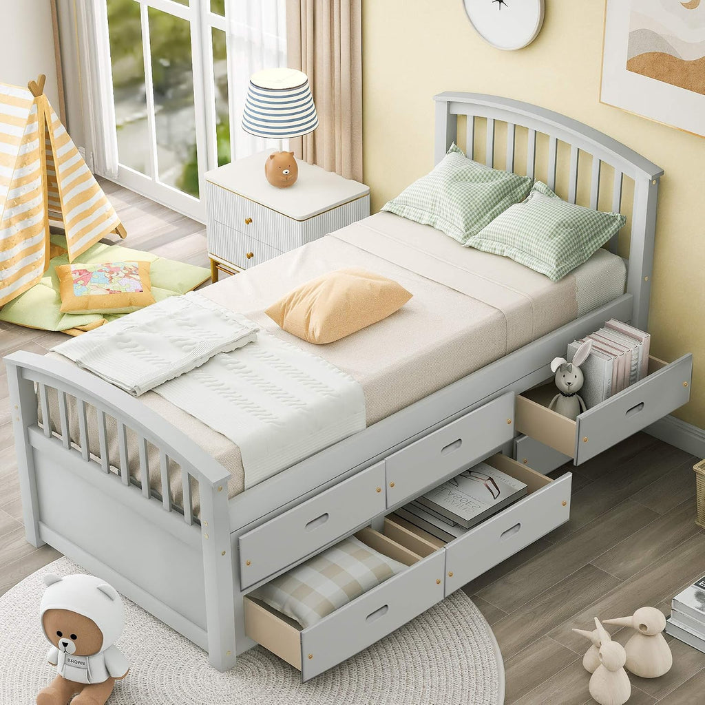 Merax Platform Storage Bed Solid Wood Bed with 6 Drawers Twin Size