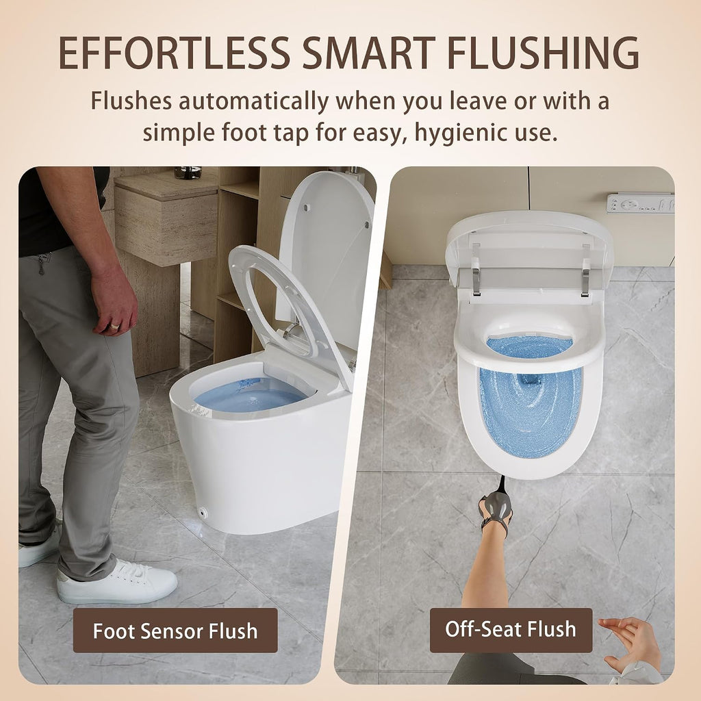 DeerValley Smart Toilet One Piece Tankless Toilet with Bidet Built in Smart Toilet with 1.28GPF Auto Flush Foot Kick Blackout Flush Warm Water and Air Dryer Heated Seat Remote Control - DV-1S0458